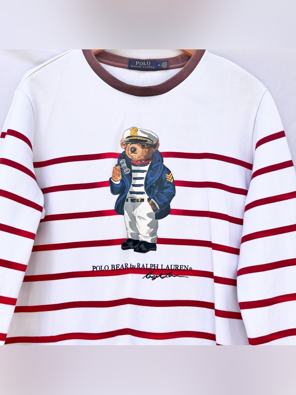 POLO RALPH LAUREN | MEDIUM SAILOR BEAR STRIPED SWEATSHIRT RED & WHITE - Picture 2 of 5